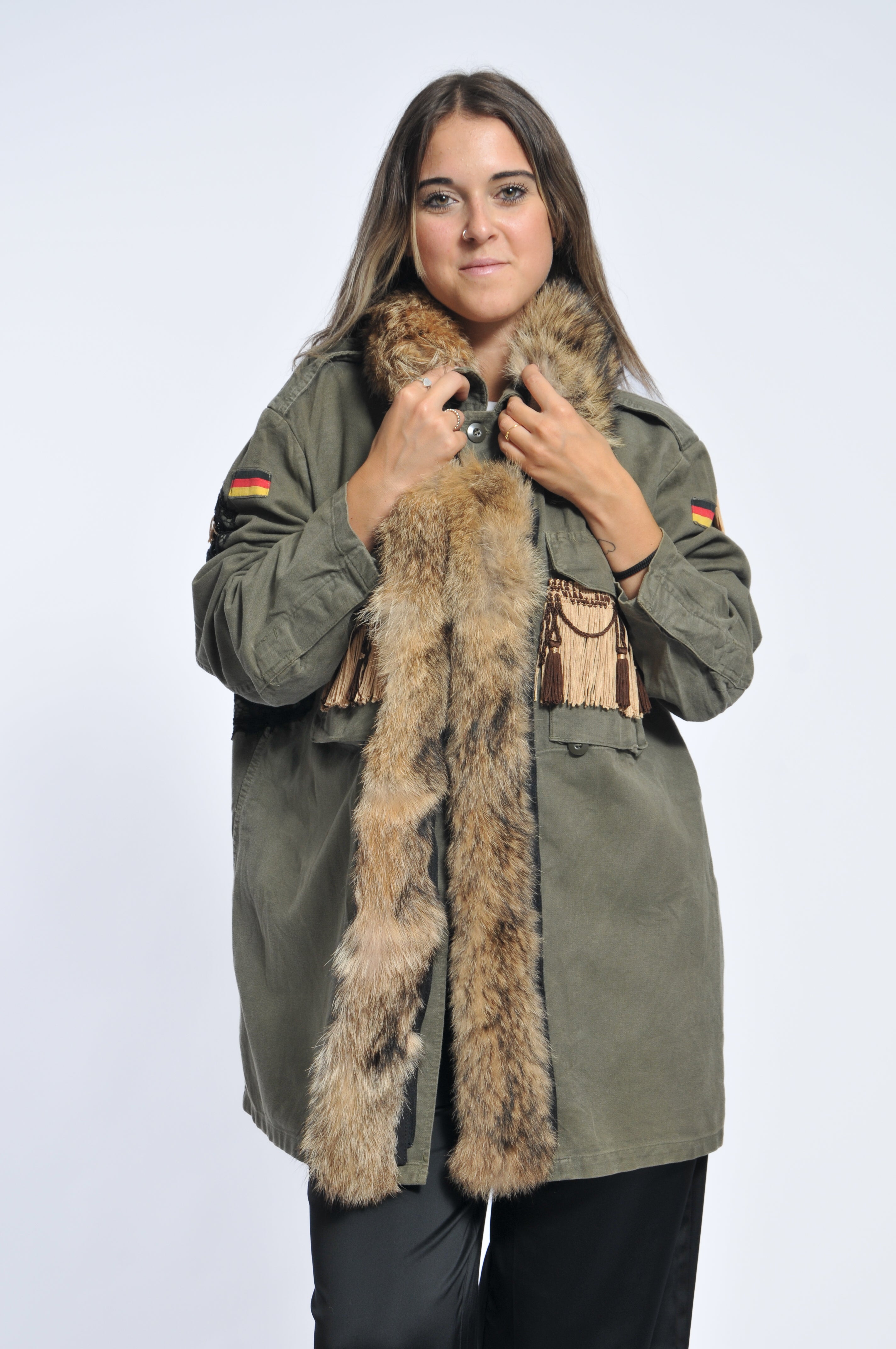 Giacca Military Ecopelliccia e Frange