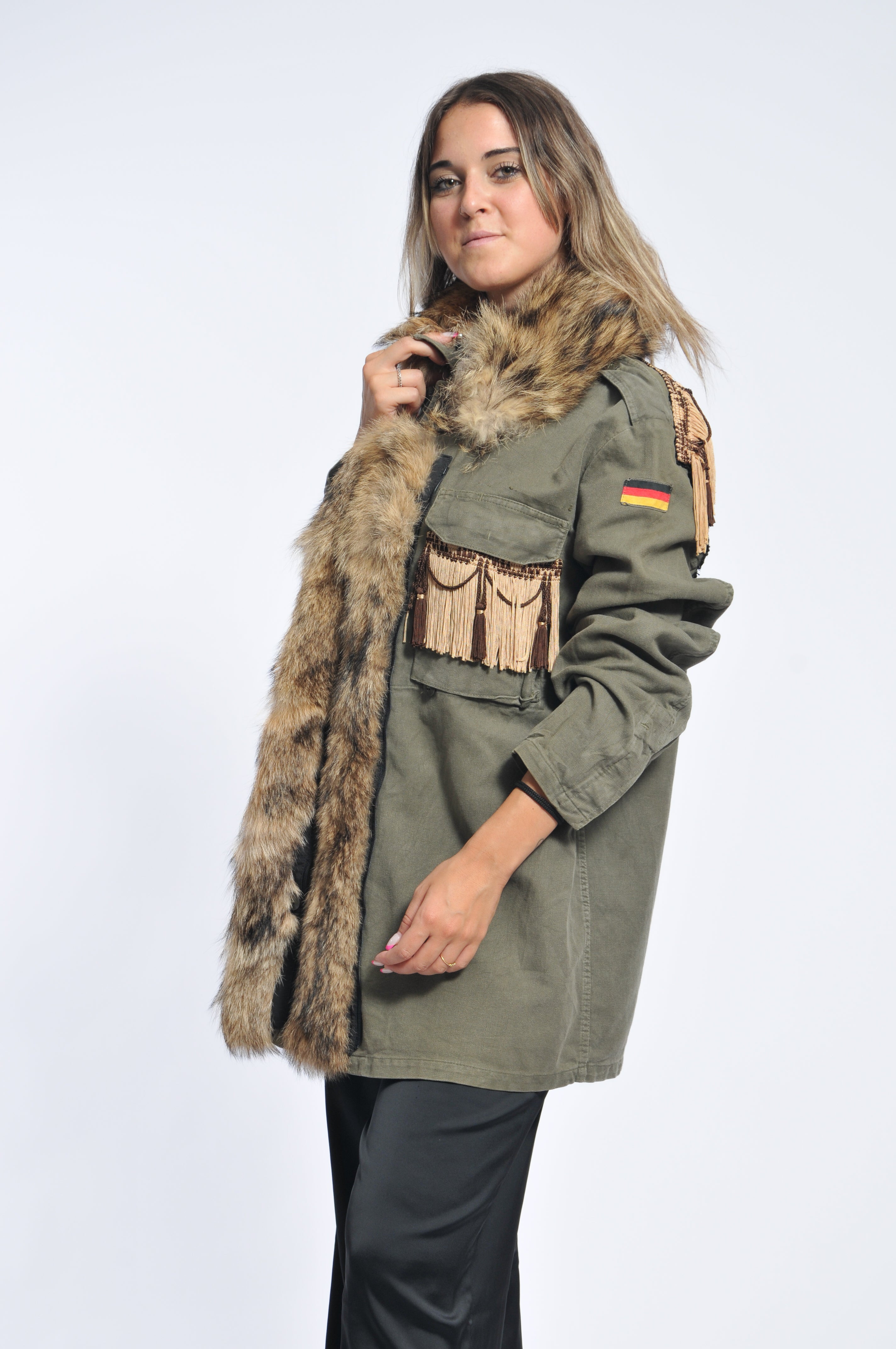 Giacca Military Ecopelliccia e Frange
