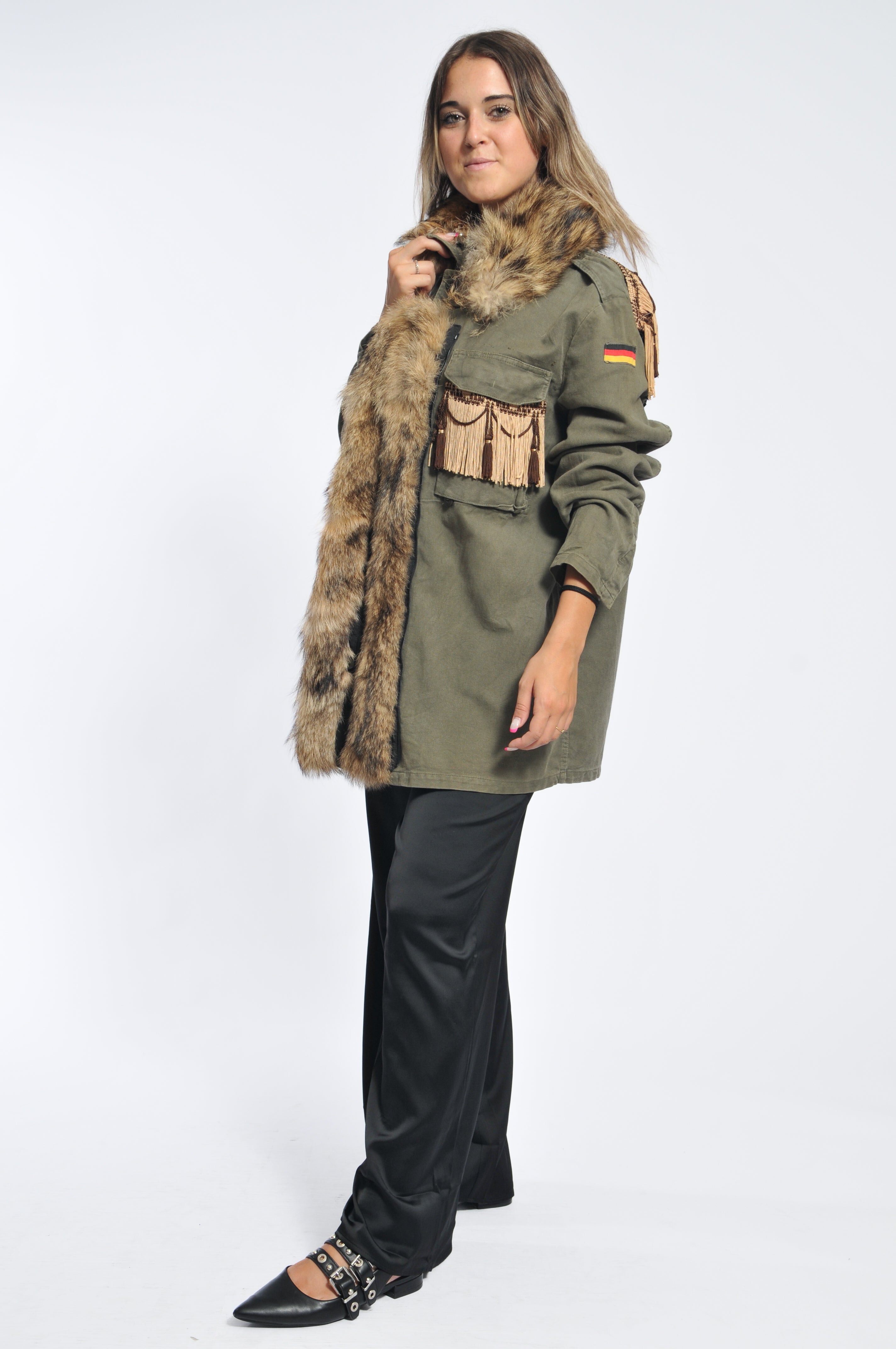 Giacca Military Ecopelliccia e Frange