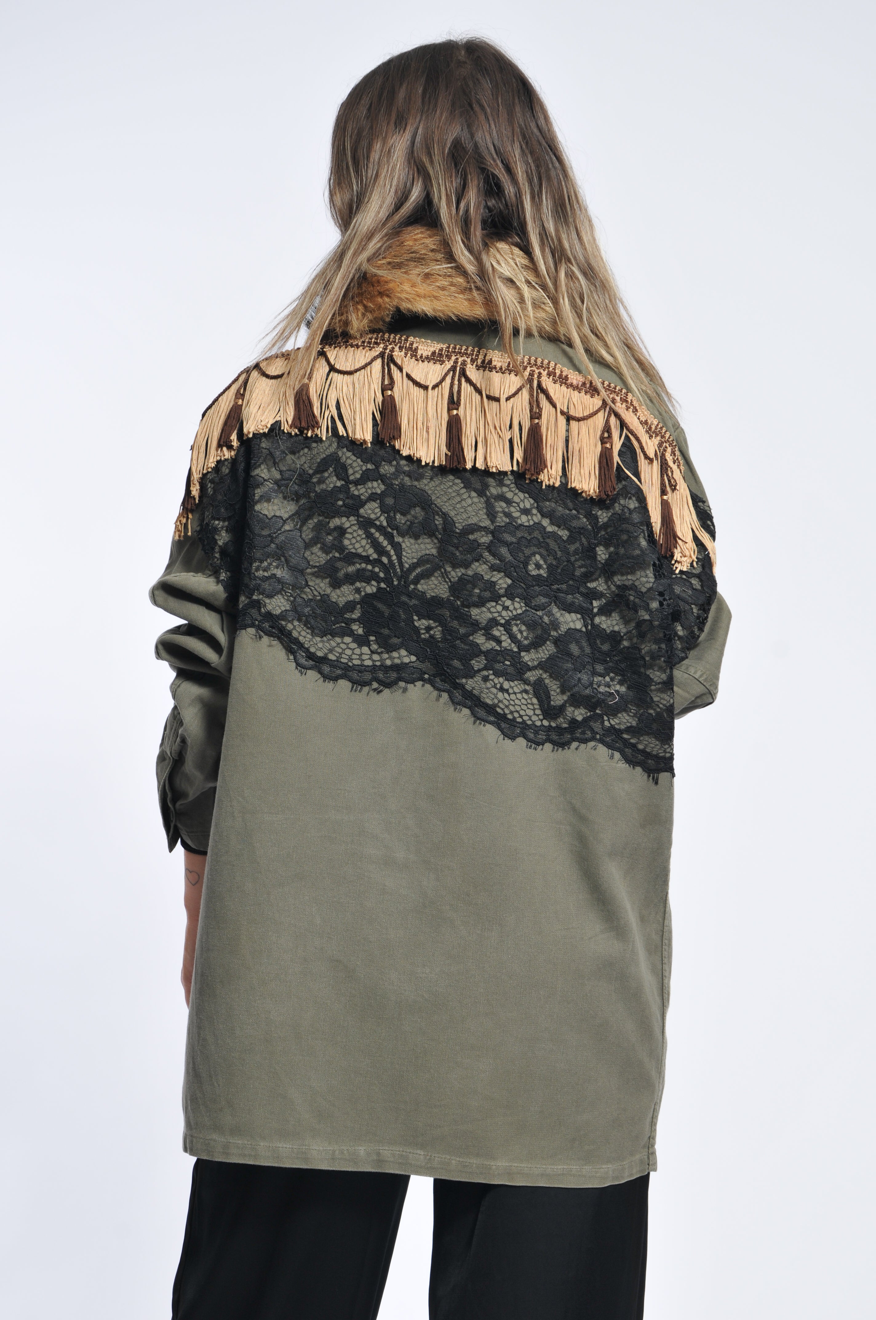 Giacca Military Ecopelliccia e Frange