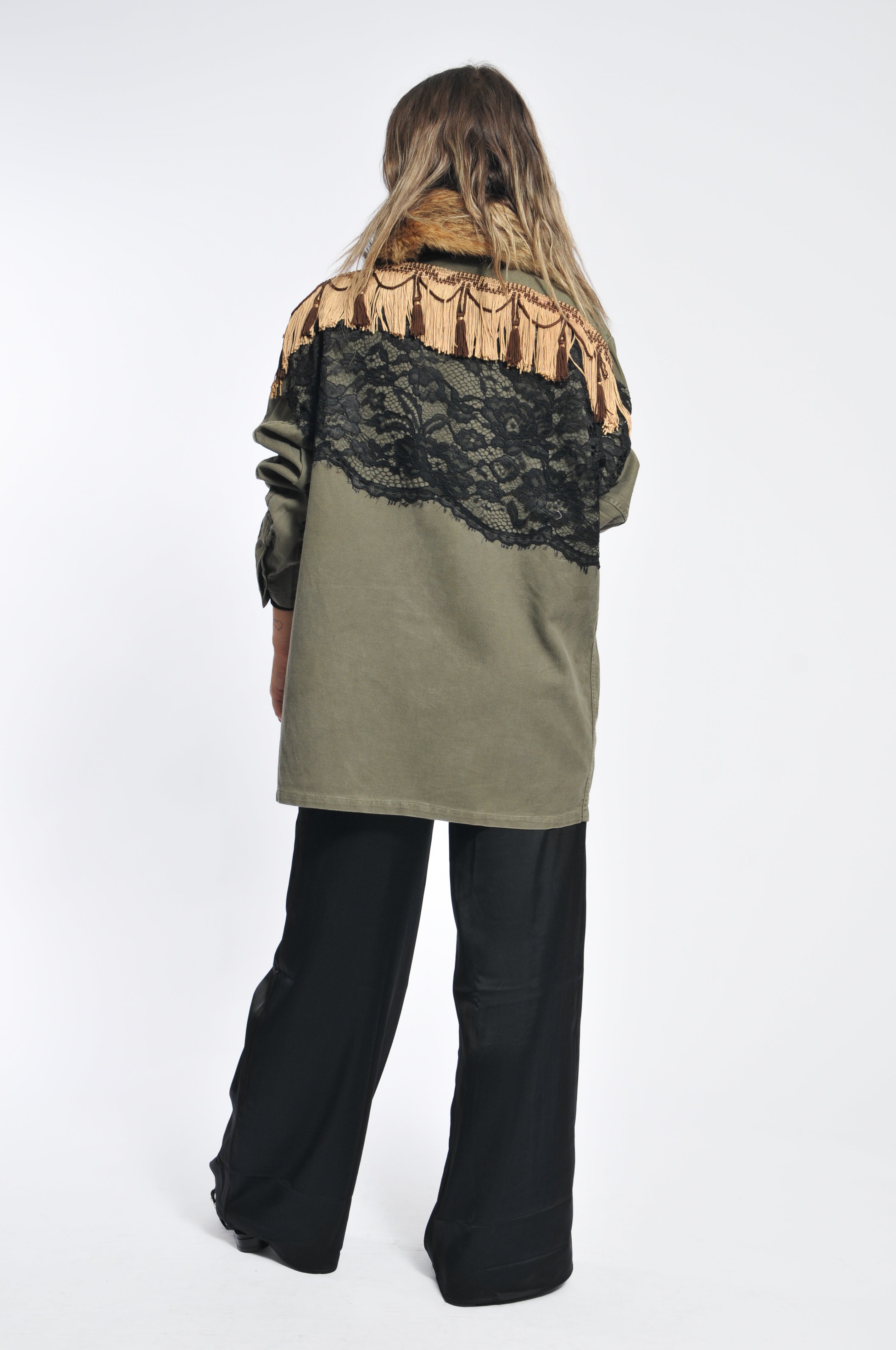 Giacca Military Ecopelliccia e Frange