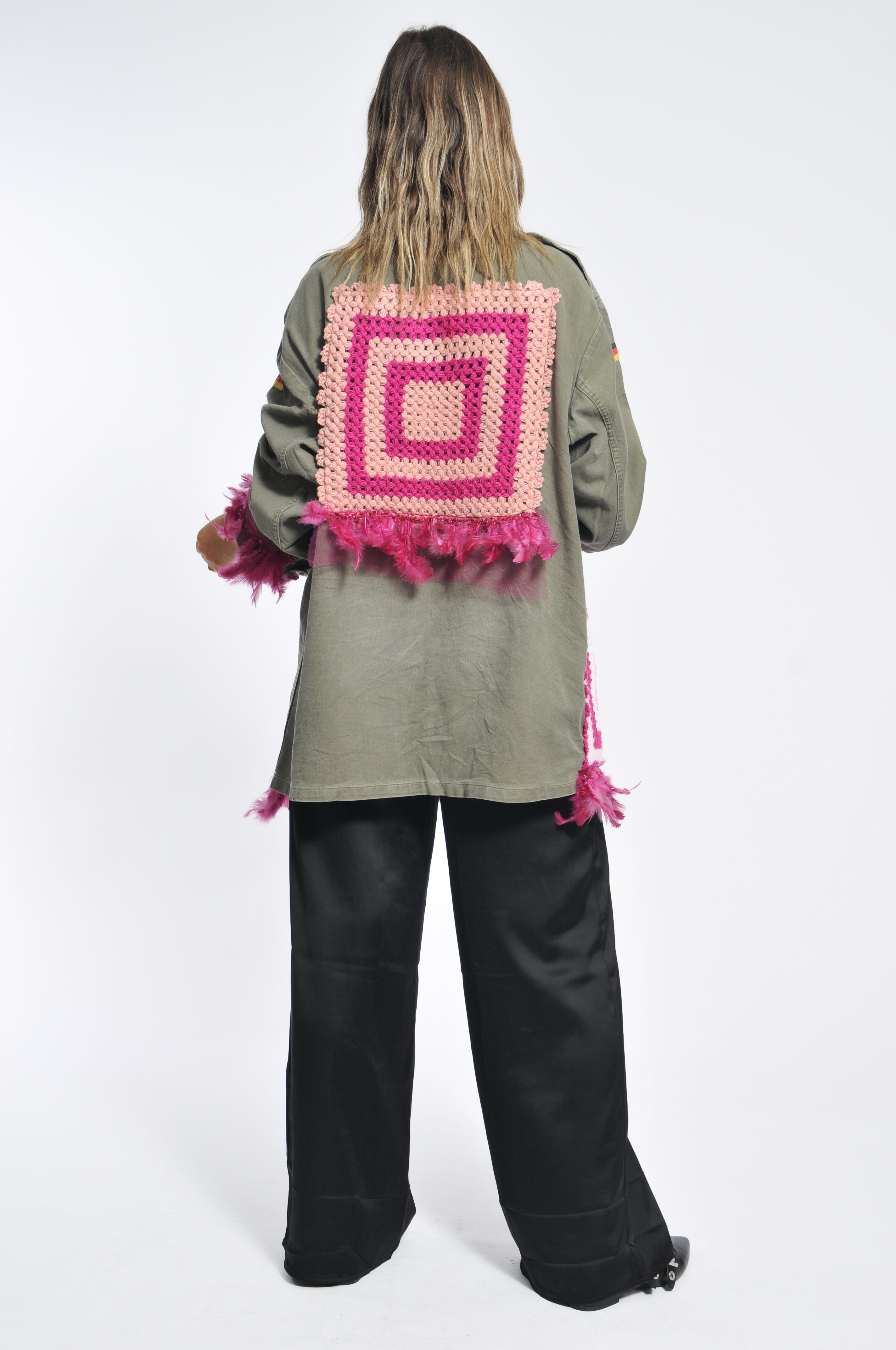 Giacca Military Crochet e Piume
