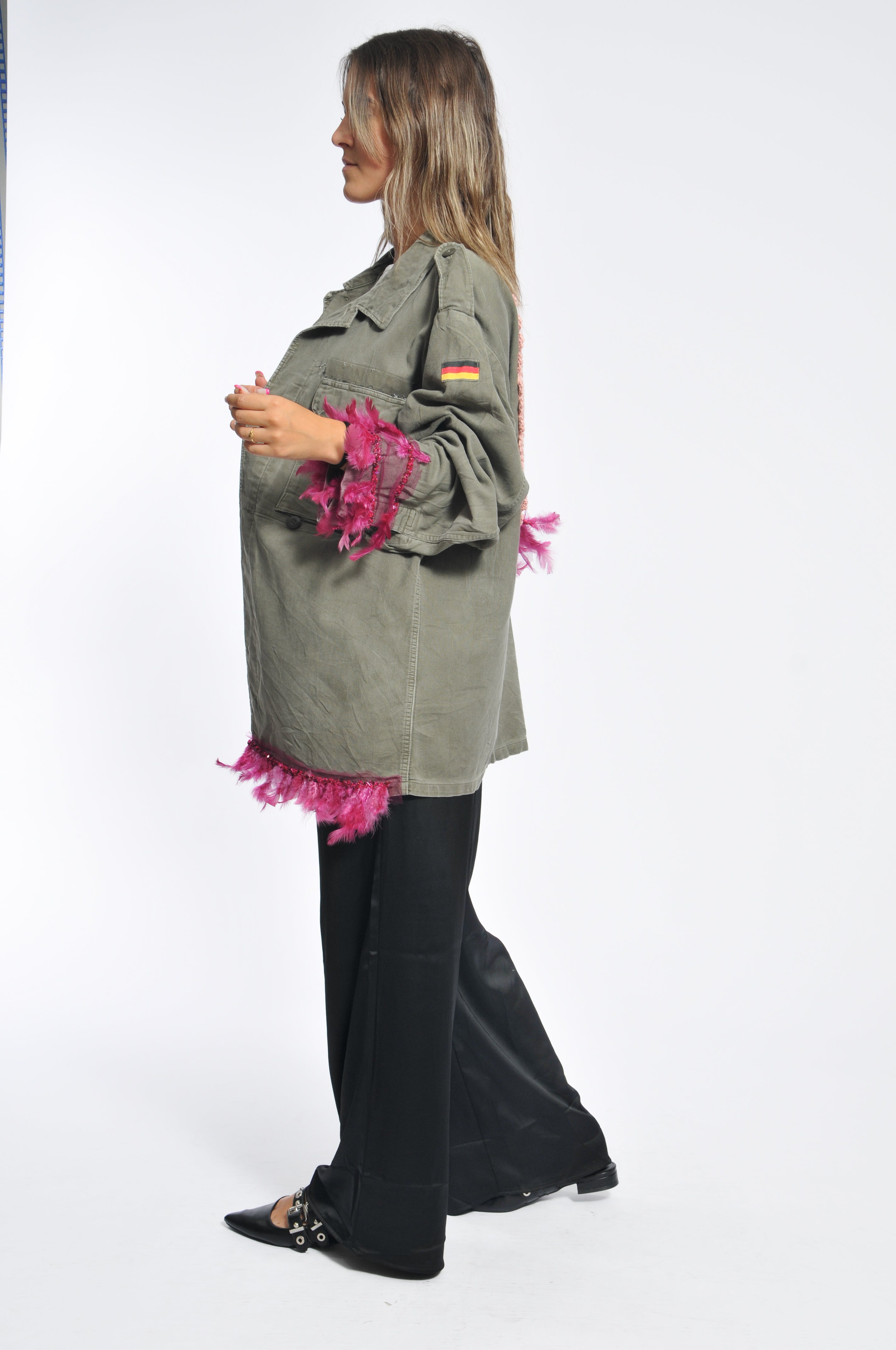 Giacca Military Crochet e Piume