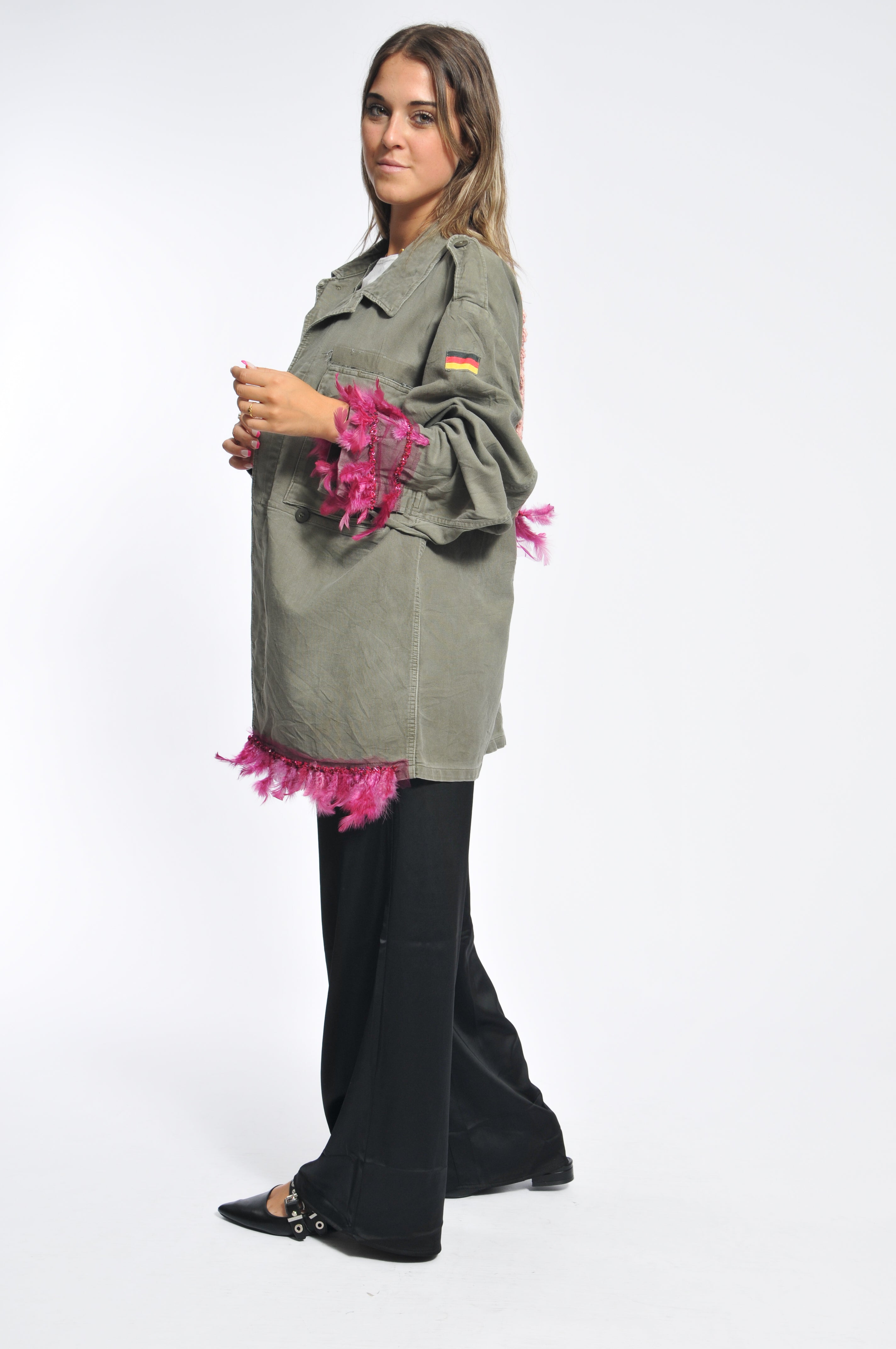 Giacca Military Crochet e Piume