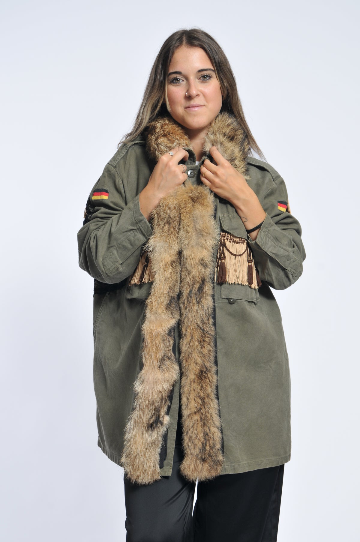 Giacca Military Ecopelliccia e Frange