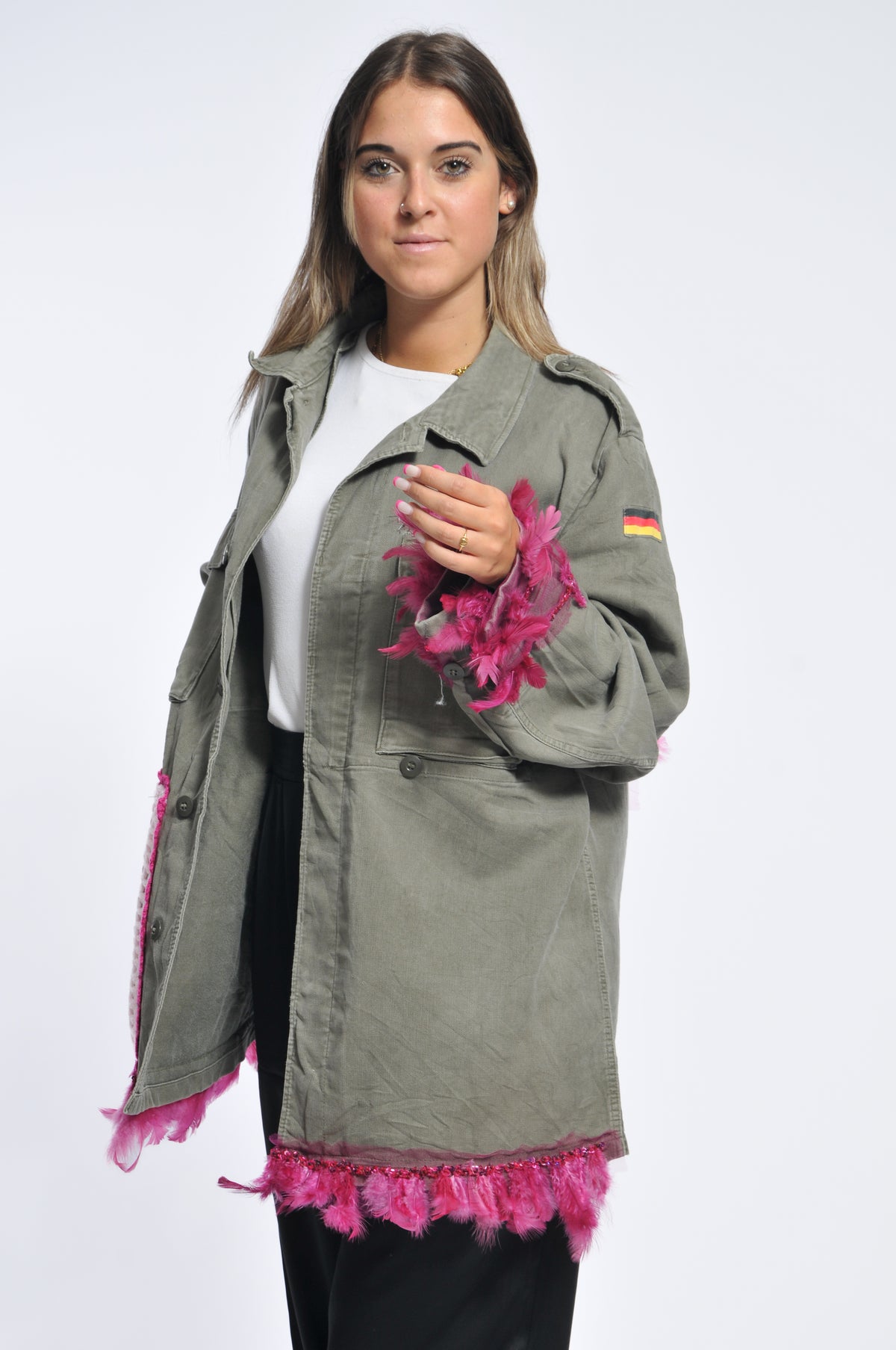 Giacca Military Crochet e Piume